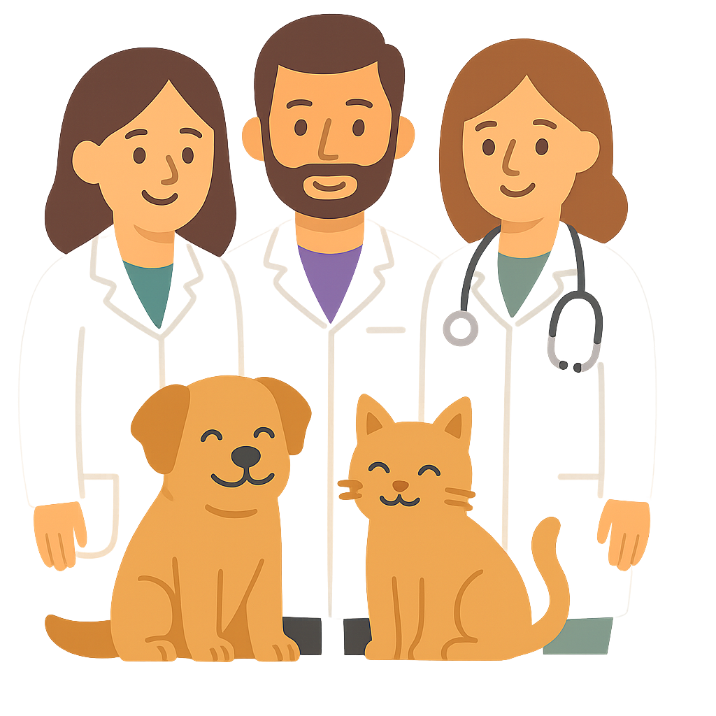 Veterinarios con perro y gato